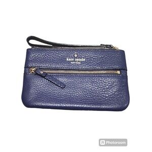 Kate Spade New York Women's Leather Violet Blue Zip  Front Pocket Wristlet Bag